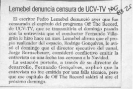 Lemebel denuncia censura de UCV-TV  [artículo].