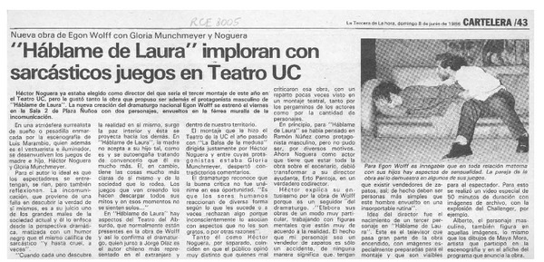 "Háblame de Laura" imploran con sarcásticos juegos en Teatro UC  [artículo].