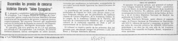 Discernidos los premios de concurso histórico literario "Jaime Eyzaguirre".