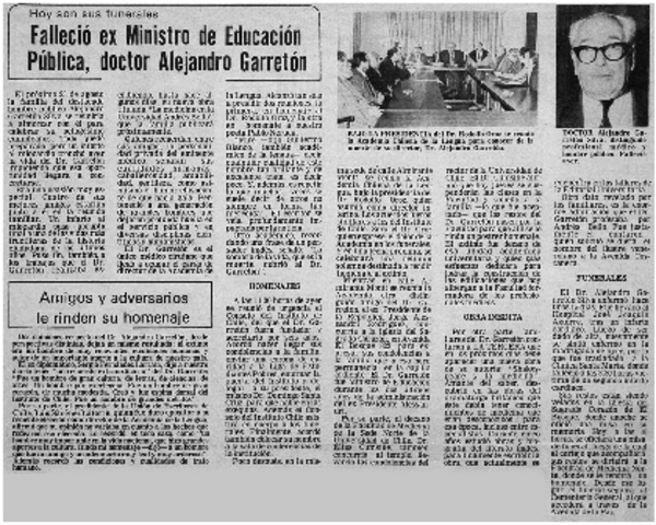 Falleció ex Ministro de Educación Pública, doctor Alejandro Garretón.