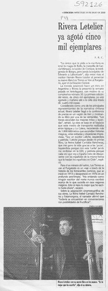 Rivera Letelier ua agotó cinco mil ejemplares  [artículo] F. R. C.
