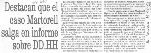 Destacan el caso Martorell salga en informe sobre DD.HH.