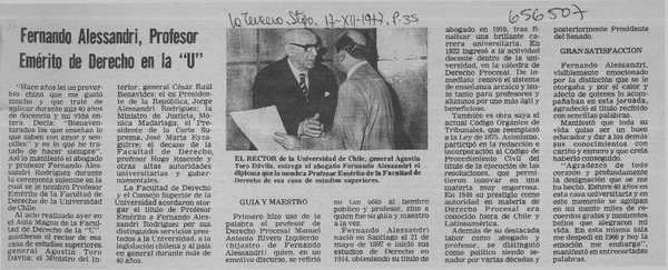 Fernando Alessandri, profesor emérito de Derecho en la "U".  [artículo]
