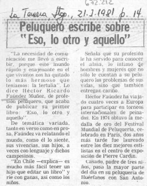 Peluquero escribe sobre "Eso, lo otro y aquello".