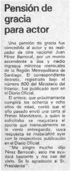Pensión de gracia para actor.