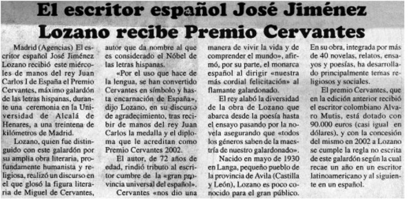El escritor español José Jiménez Lozano recibe Premio Cervantes.