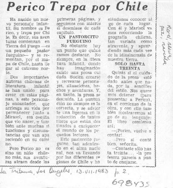 Perico trepa por Chile.
