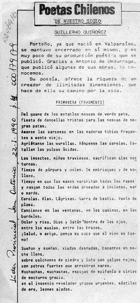 Poetas chilenos de nuestro siglo  [artículo].
