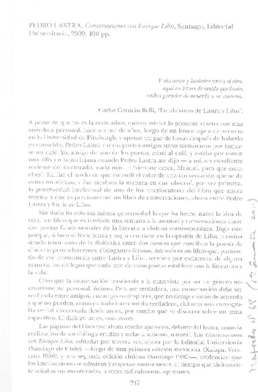 Conversaciones con Enrique Lihn  [artículo] Manuel Iris.