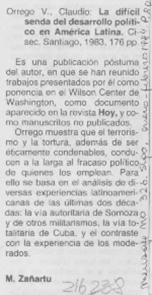 "La difícil senda del desarrollo político en América Latina"