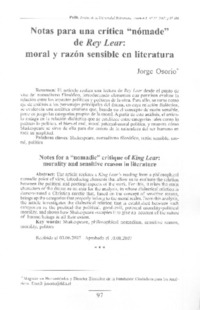 Notas para una crítica "nómade" de Rey Lear: moral y razón sensible en literatura