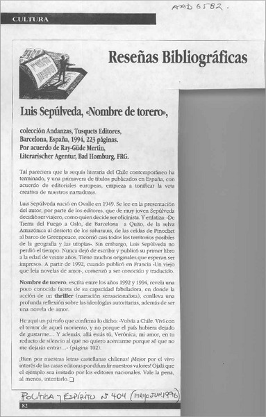 Luis Sepúlveda, "Nombre de torero"  [artículo].