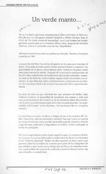 Un Verde manto --  [artículo].