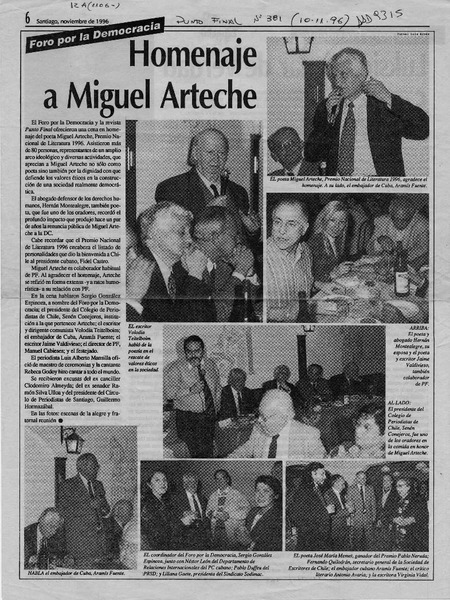 Homenaje a Miguel Arteche  [artículo].