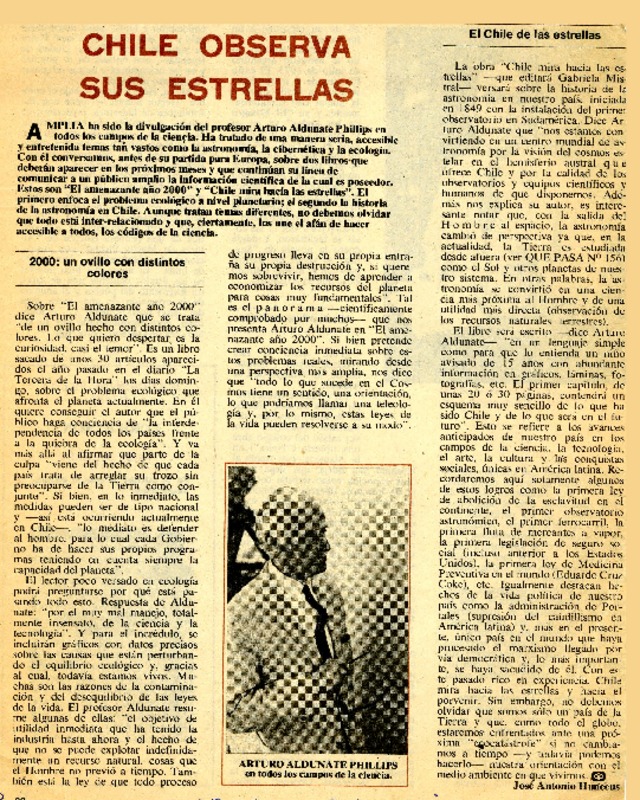 Chile observa sus estrellas  [artículo] José Antonio Huneeus.