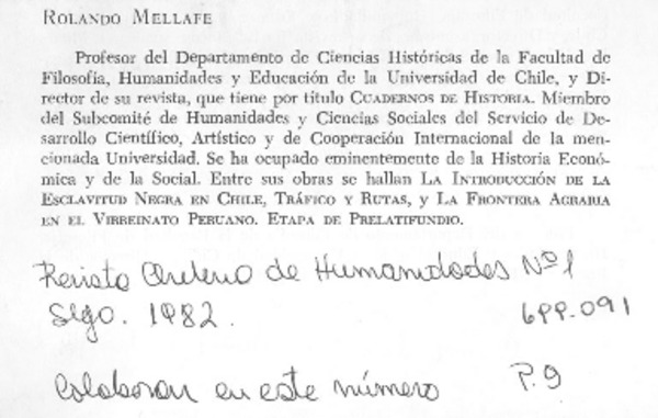Rolando Mellafe.