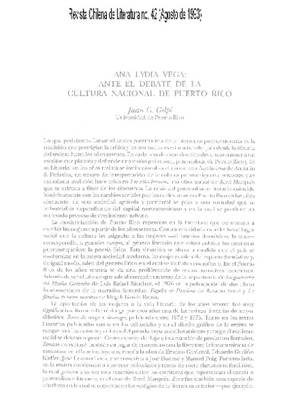 Ana Lydia Vega; ante el debate de la cultura nacional de Puerto Rico
