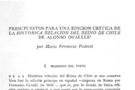 Presupuestos para una edición crítica de La histórica relación del reino de Chile de Alonso de Ovalle