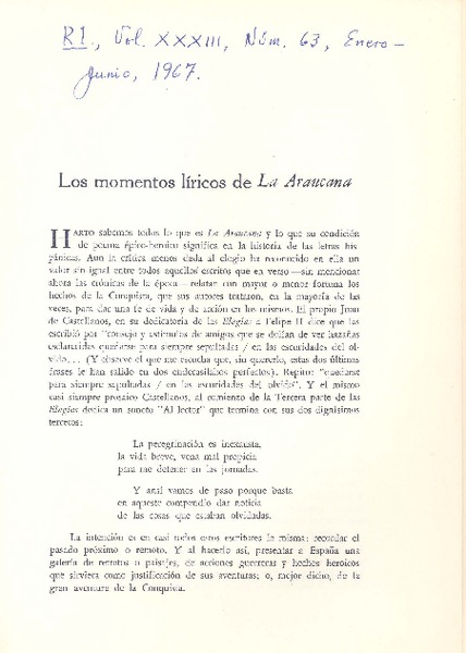 Los momentos líricos de La Araucana