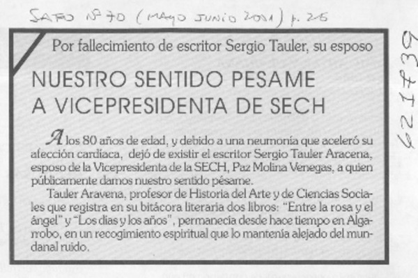 Nuestro sentido pésame a Vicepresidenta de SECH  [artículo]