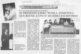 Se presentó libro "Pupila femenina", que reúne a cinco mujeres escritoras  [artículo].