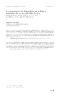 A propósito de Sor Juana Inés de la Cruz y la edición de textos del Siglo del Oro  [artículo] Ignacio Arellano.