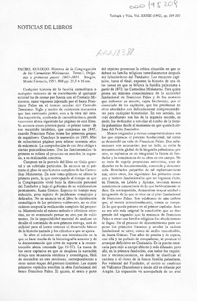 Historia de la congregación de las Carmelitas Misioneras  [artículo] Alberto Pacho P.