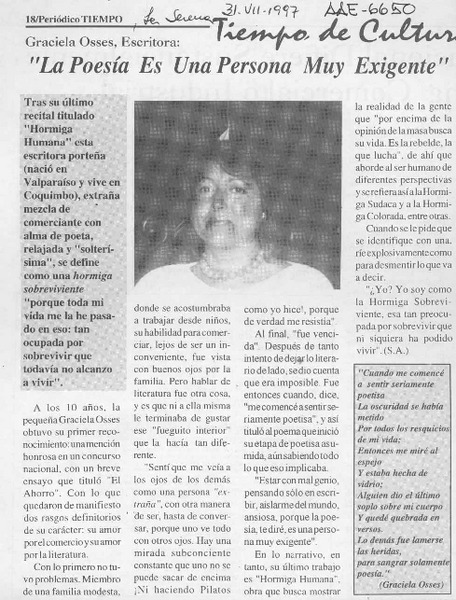 "La Poesía es una persona muy exigente"  [artículo].