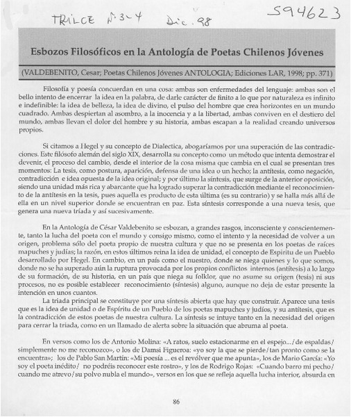 Esbozos filosóficos en la Antología de Poetas chilenos jóvenes  [artículo] María José Etcheverry Iturra