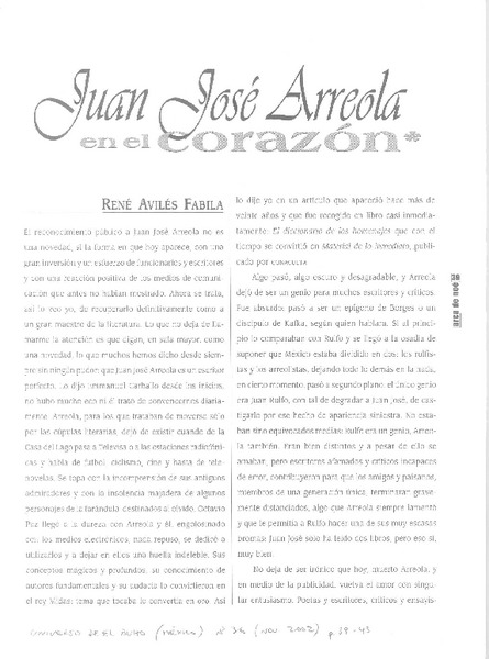 Juan José arreola en el corazón  [artículo] René Avilés Fabila.