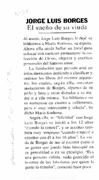 Jorge Luis Borges el sueño de su viuda.