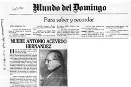 Muere Antonio Acevedo Hernández  [artículo].