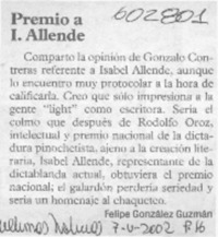 Premio a I. Allende  [artículo] Felipe González Guzmán