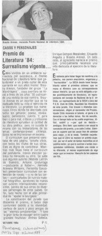 Premio de Literatura 84, surrealismo vigente --