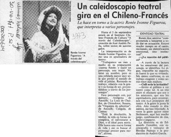 Un Caleidoscopio teatral gira en el Chileno-Francés  [artículo].
