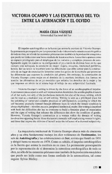 Victoria Ocampo y las escrituras del yo: entre la afirmación y el olvido