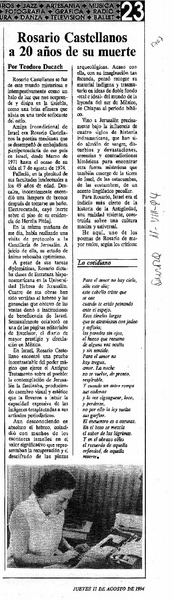 Rosario Castellanos a 20 años de su muerte