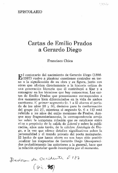 Cartas de Emilio Prados a Gerardo Diego