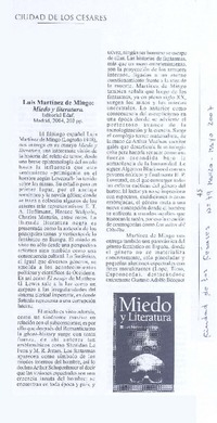 Luis Martínez de Mingo: Miedo y Literatura.