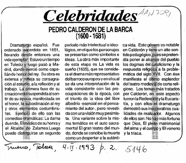 Pedro Calderón de la Barca (1600-1681).