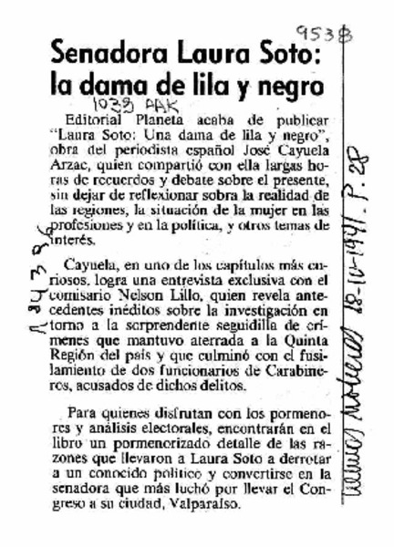 Senadora Laura Soto, la dama de lila y negro  [artículo].