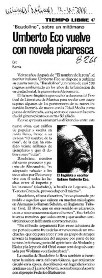 Umberto Eco vuelve con novela picaresca.