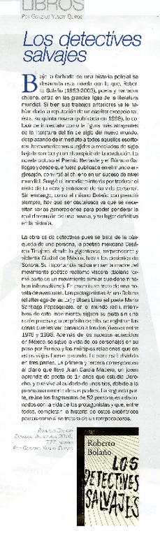 Los detectives salvajes  [artículo] Gonzalo Yuseff Quirós