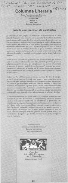 Hacia la comprensión de Zaratustra.