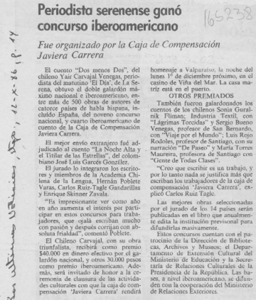 Periodista serenense ganó concurso iberoamericano