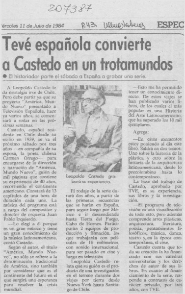 Tevé española convierte a Castedo en un trotamundos