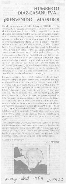 Humberto Díaz-Casanueva -- Bien venido -- Maestro!