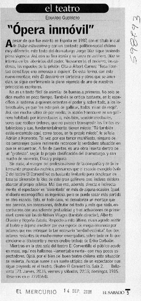 "Opera inmóvil"  [artículo] Eduardo Guerrero