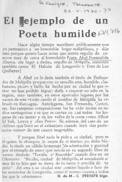 Ejemplo de un poeta humilde