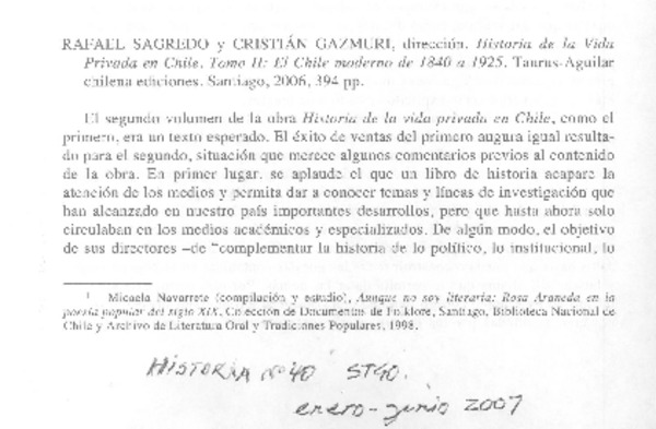 Historia de la vida privada en Chile. Tomo II